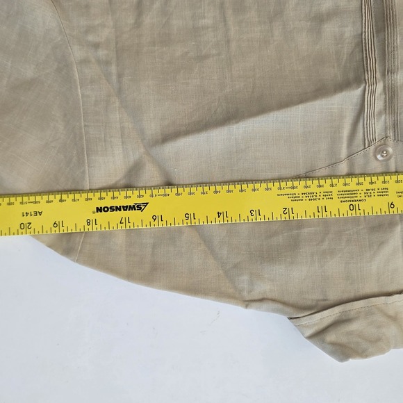 Men's Guayabera Casual Shirt Small S Embroidery Trim Long Sleeves Beige Tan - Picture 12 of 13